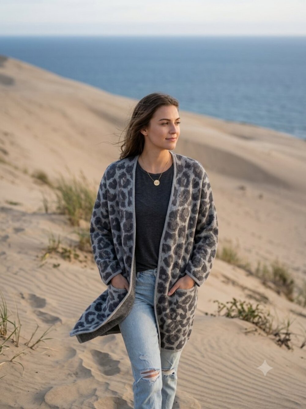 Gentle Fawn Oversized Grey Leopard Print Cardigan | Size Large